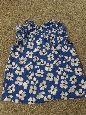 Who What Wear Blue Floral Ruffle Tank Top